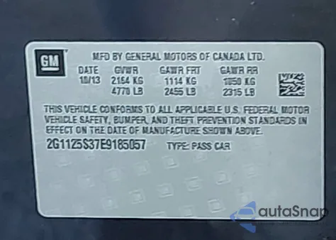 2014 Chevrolet Impala 2Lt from USA, damaged, VIN 2G1125S37E9185057